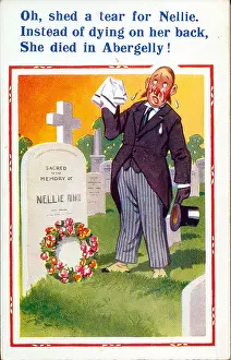 Comic postcard, Man at Nellie's grave