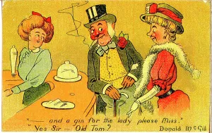 Frump: Comic postcard, Man orders drinks in a pub