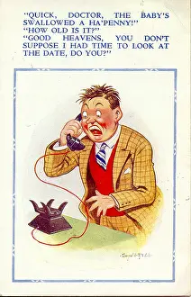 Halfpenny: Comic postcard, Man on the phone to the doctor