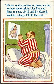 Patched: Comic postcard, Man praying for a woman
