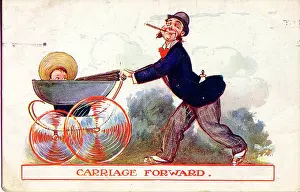 Spurgin: Comic postcard, Man pushing baby in a pram