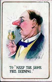 The Donald Mcgill Archive Collection: Comic postcard, man with red nose and drink, WW1