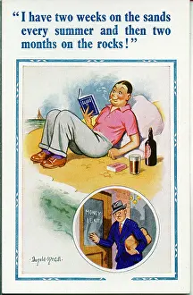 Lender: Comic postcard, Man relaxing on the beach