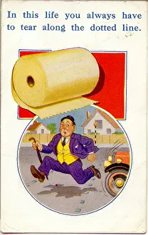 Belisha: Comic postcard, Man rushing to find a toilet
