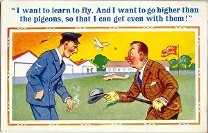 Retaliation: Comic postcard, Man at a school of aviation