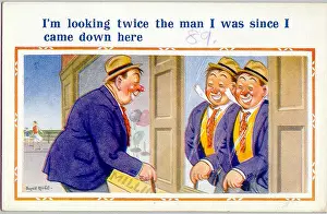 Entendre: Comic postcard, Man at the seaside seeing double