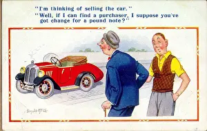 Purchaser: Comic postcard, Man selling his car