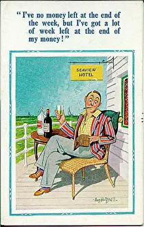 Syphon: Comic postcard, Man short of money at the seaside