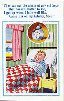 Siphon: Comic postcard, Man sleeping late on holiday