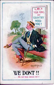 The Donald Mcgill Archive Collection: Comic postcard, man smoking on a bench, WW1