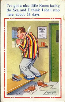 Misbehaviour: Comic postcard, Man staying at the seaside
