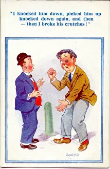 Bruised: Comic postcard, Man telling the story of a fight