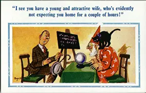 Abracadabra: Comic postcard, Man visits fortune teller