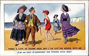 Ozone: Comic postcard, Man and wife at the seaside