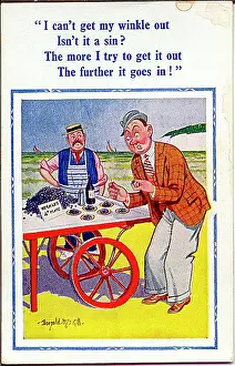 Winkles: Comic postcard, Man at winkle stall on the beach