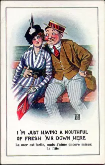 Mouthful: Comic postcard, Man and woman at the seaside