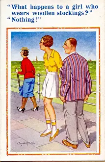 Unattractive: Comic postcard, Man and two women on promenade