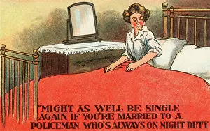 Frustrated: Comic Postcard - Married to a Policeman on Night Duty