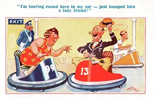 Bumped: Comic postcard, Meeting on the dodgems