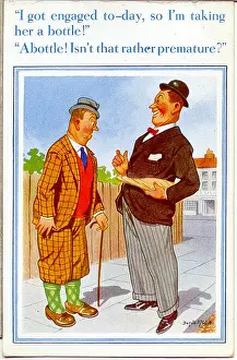 Misunderstanding: Comic postcard, Men chat in the street