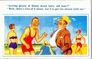 Ozone: Comic postcard, Men chatting on the beach