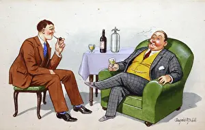 Siphon: Comic postcard, Two men drinking and chatting