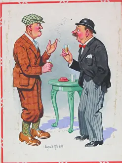 Booze: Comic postcard, Two men drinking in a pub