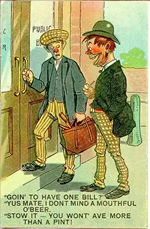 Mouthful: Comic postcard, Two men entering a public house