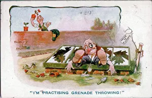 Armlet: Comic postcard, Men in their gardens, WW1