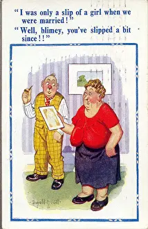 Frump: Comic postcard, Middle-aged couple