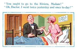 Spinster: Comic postcard, Middle-aged spinster and doctor