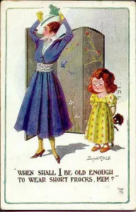 Hemline: Comic postcard, Mother and daughter