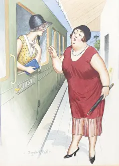 Frumpish: Comic postcard, Mother and daughter at station
