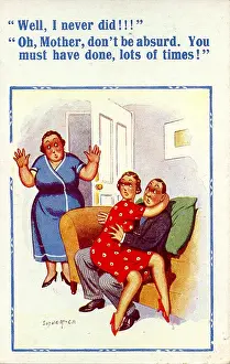 Frump: Comic postcard, Mother shocked by daughter