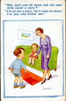 Lied: Comic postcard, Mother with son and daughter