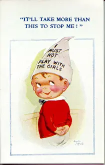 Dunces: Comic postcard, Naughty boy in dunce's cap