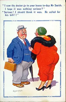 Nosy: Comic postcard, Neighbours chat in the street