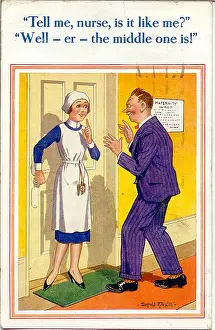 Triplets: Comic postcard, New father with maternity nurse