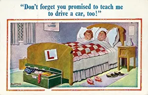 Learner: Comic postcard, Newlywed couple in bed