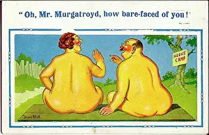 Nudist: Comic postcard, Nudist Camp - plump couple