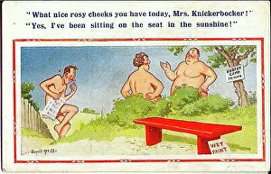 Nudist: Comic postcard, Nudist Camp - wet paint