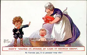 Spurgin: Comic postcard, Nurse bathing the baby