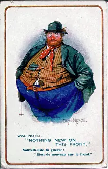 Selfish: Comic postcard, Overweight lazy man, WW1