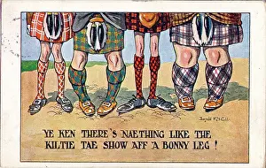 Bonny: Comic postcard, Four pairs of Scottish legs