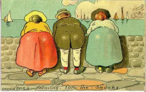 Smacks: Comic postcard, Three people at the seaside