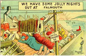 Drainpipe: Comic postcard, People sleeping on the roof