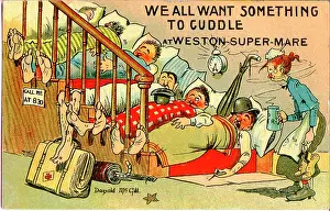 Frump: Comic postcard, People sleeping on the stairs