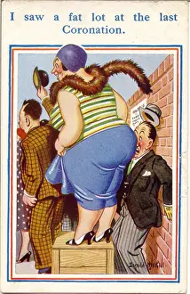 Squashed: Comic postcard, People watching Coronation