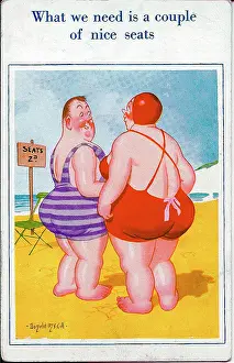 Twopence: Comic postcard, Plump couple at the seaside