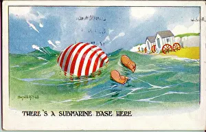 Comic postcard, Plump holidaymaker in the sea, WW1